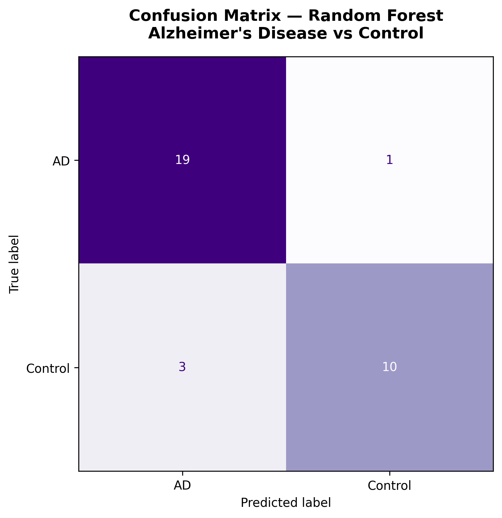 Confusion matrix showing classification performance